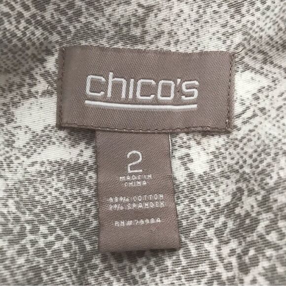 Chico’s Jacket Women Sze 12 Animal Print Cotton 3/4 Sleeves Front Zipper Pockets - Picture 11 of 11